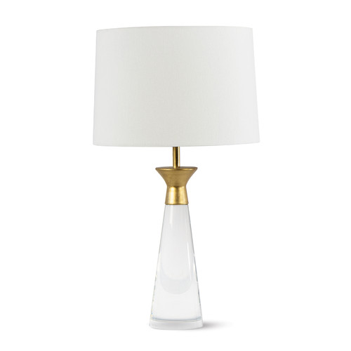 Crystal lamp with a gold ball finial and linen shade